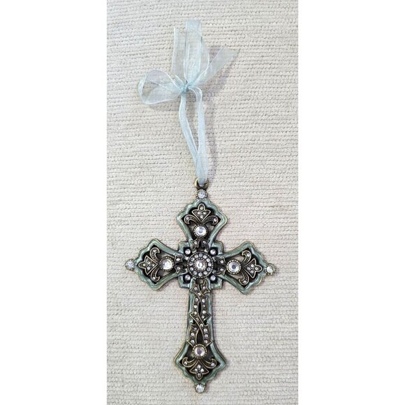 Other - Vintage-Style Rhinestone Cross Ornament With Ribbon Hanger 5-1/2"H x 4"W